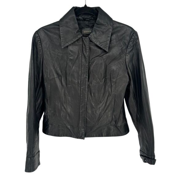 Banana Republic Black 100% Leather Jacket Hidden Zipper Motorcycle Winter XS